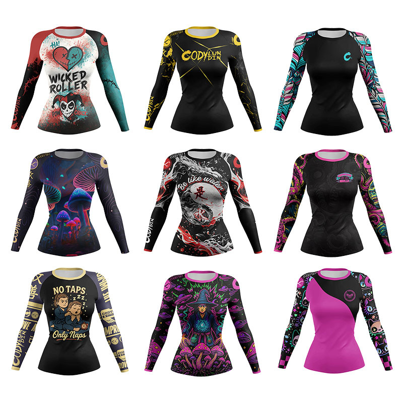 Yoga Fitness Jiu Jitsu - 女性 MMA 圧縮スポーツ Tシャツ柔術ボクシングトップ速乾性フィットネスワークアウトランニングトレーニングシャツレディースヨガジムシャツ