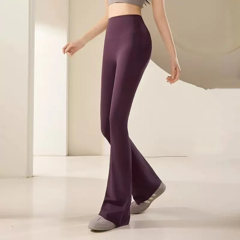 Yoga Fitness Leggings - 伸縮性のあるシャークスキンフィットネスヨガパンツ ハイウエスト フレアロングレギンス ジム 秋のファッション アウターウェア