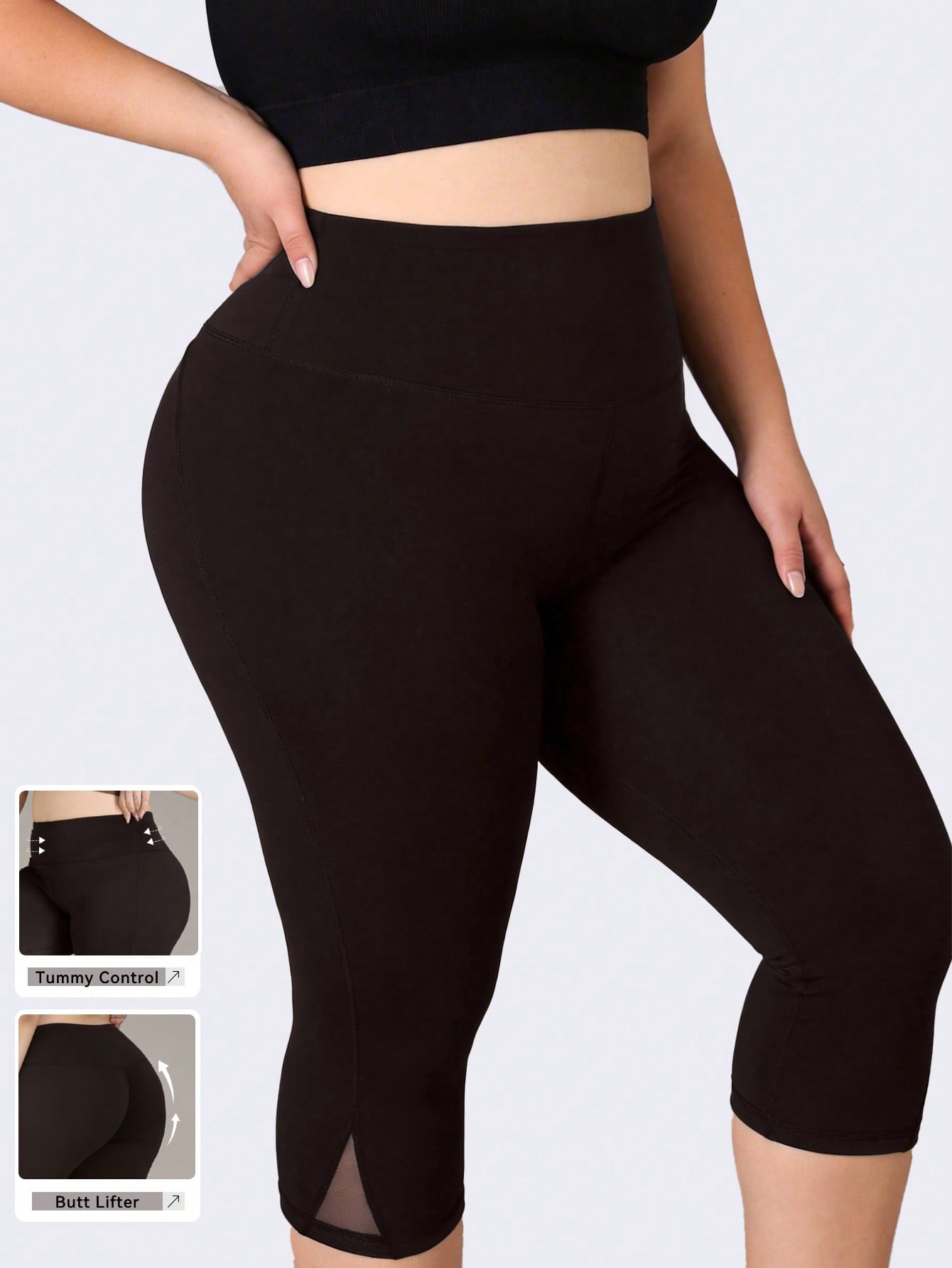 Yoga Fitness Leggings - レディース プラスサイズ ジム用レギンス メッシュ切り替え ヨガパンツ ハイウエスト