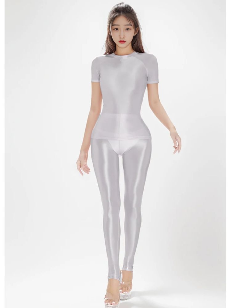 M-XL 光沢のある光沢のある弾性半袖 Tシャツ女性フィット - Yoga Fitness Fit Club のレビューと価格