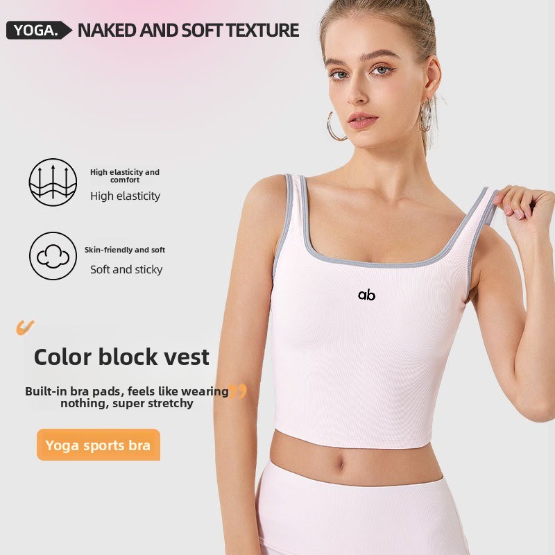 女性用サマーリブヨガタンクトップ、内蔵パッド付きストラップ、 - Yoga Mat For Fitness のレビューと価格
